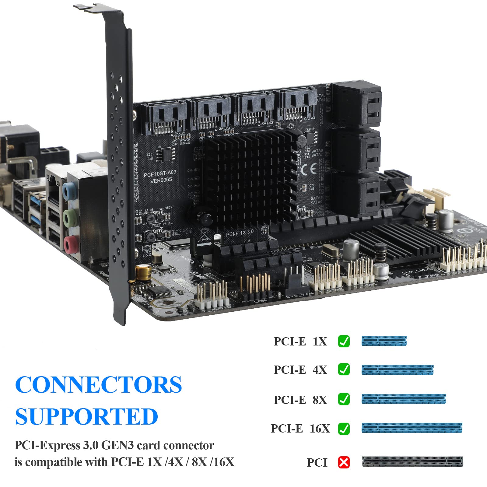 Beyimei Pcie 1X Sata Card 10 Ports,6 Gbps Sata 3.0 Controller Pcie Expansion Card,Non Raid,Support 10 Sata 3.0 Devices,With Low